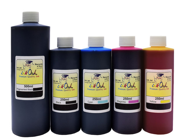 500ml Pigmented Black and 250ml Dye Black, Cyan, Magenta, Yellow Ink for use in CANON printers